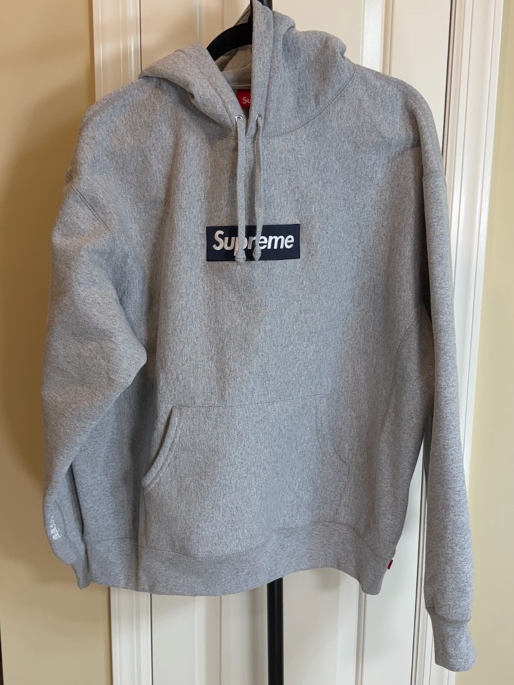 Supreme Big Box Hoodie color Heather Gray/ Logo Navy size Large